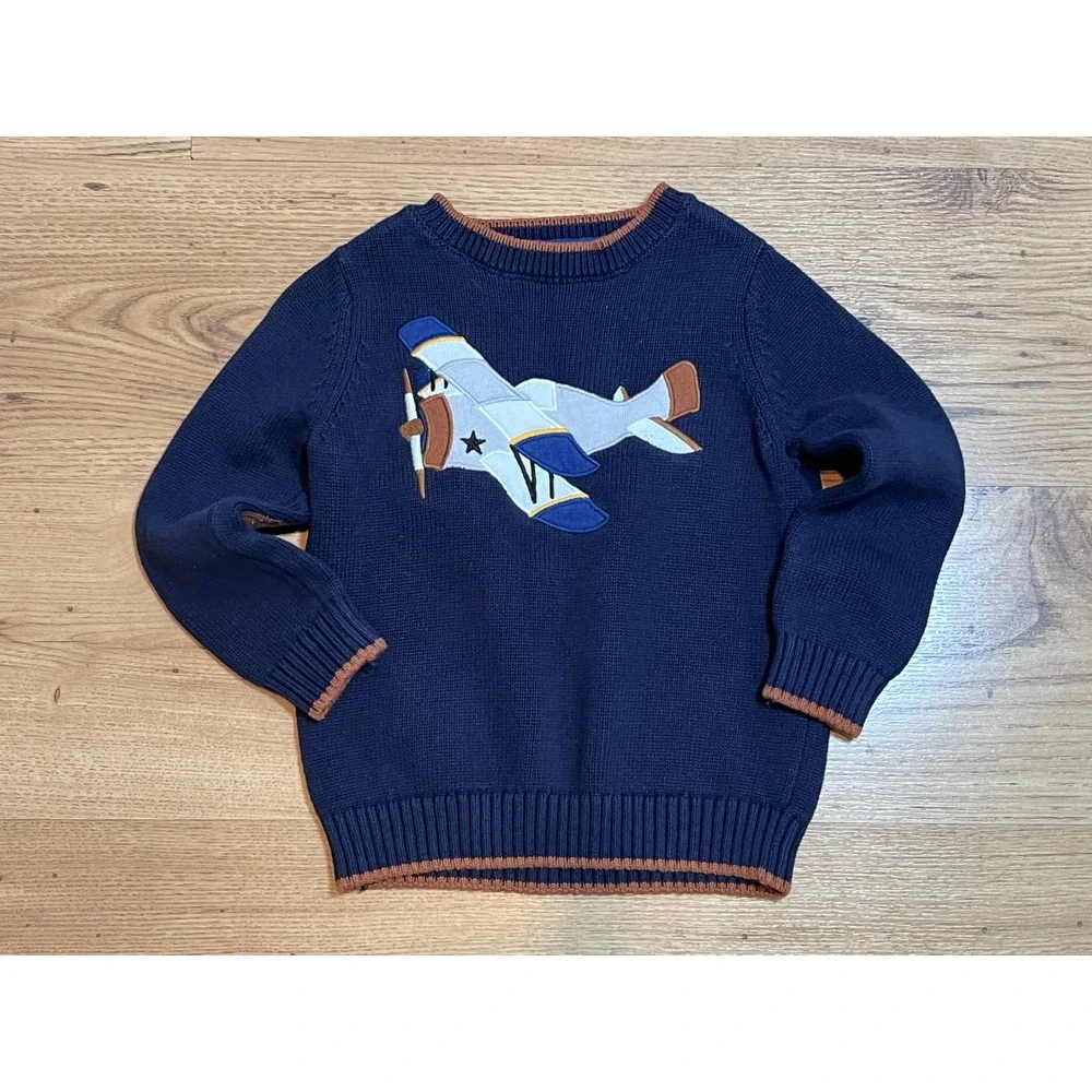 Gymboree Airplane Sweater Toddler 3T Navy Blue Knit Pilot Elbow Patches Pullover